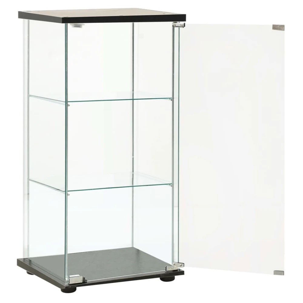 Tempered Glass Display Storage Cabinet Trophy Case 3 Tier Shelf 86cm Black