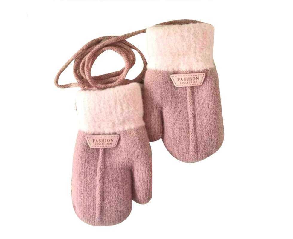 Lined Mitten Winter Gloves Gloves Winter Wear Knitted Gloves Girl Clothing Accs - Light pink - for 1 to 3 years