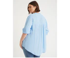 AUTOGRAPH - Plus Size - Womens Tops -  Ruffle Collar 3/4 Sleeve Peasant Top - Blue