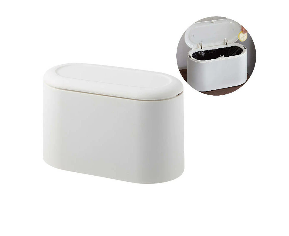 Madesmart Mini Trash Can with Lid Press-Type Desk Countertop Waste Basket-White