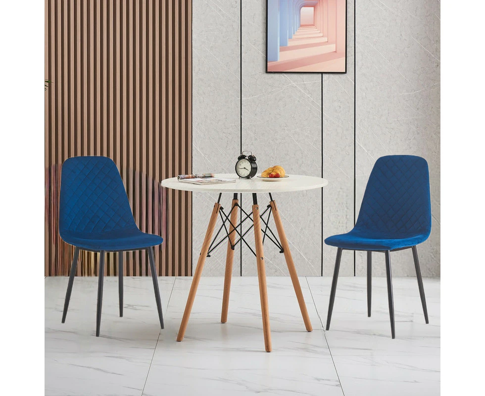 AINPECCA 80CM White Round Dining Table and Chair Set Cafe Office Blue Upholstered Velvet Chair Eames Replica Eiffel Wood Legs DSW