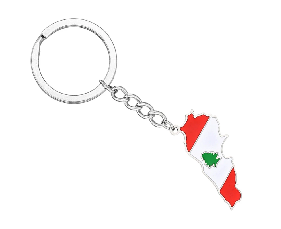 Lebanon Map Key Chain for Women Men Titanium Steel Gold Silver Color Flag Keyring Bag Car Accessories Jewelry Gifts-Color-Silver