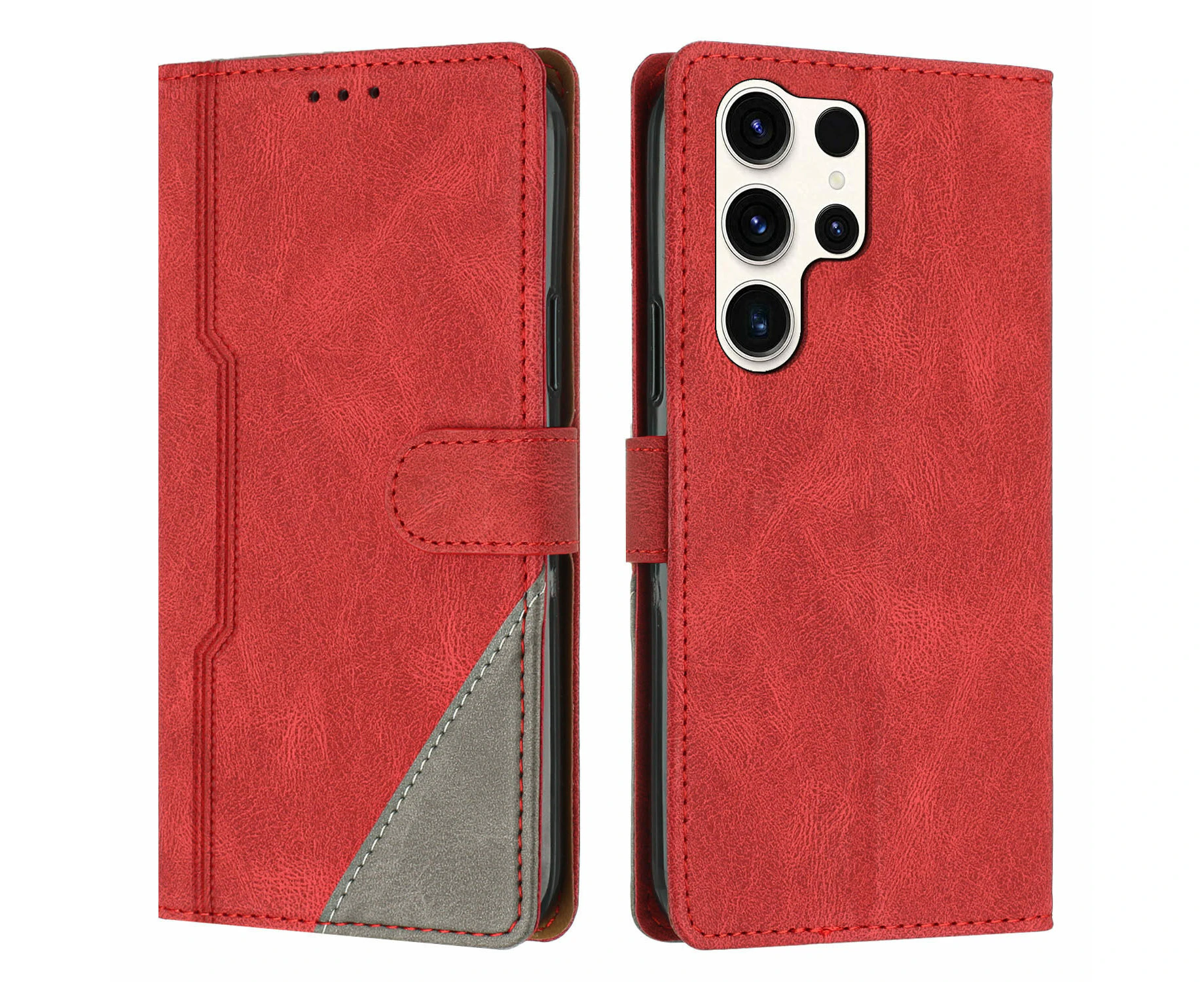 Samsung Galaxy S24 Ultra Wallet Case Card Slot Magnetic Phone Cover Flip Case - Red