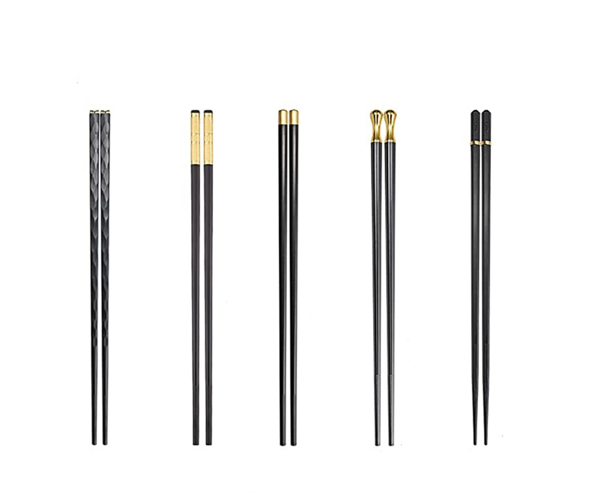 5Pairs Alloy Chopsticks Fibreglass Set Black Premium Asian Japanese Gold Black