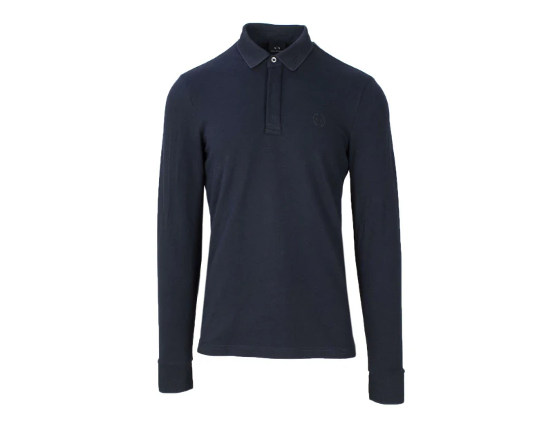 Blue Plain Long Sleeve Polo Shirt - Blue