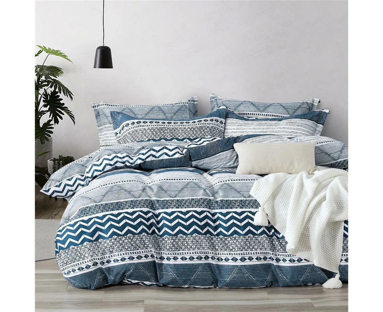 Blue Waves Design Soft Quilt Duvet Doona Cover Set