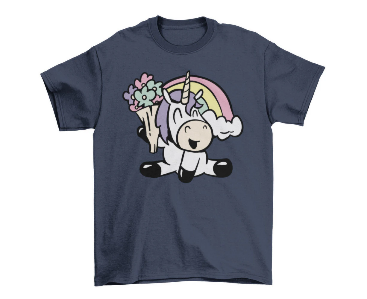 Flower and Unicorn Graphic Tee for Women T-Shirt - Clear