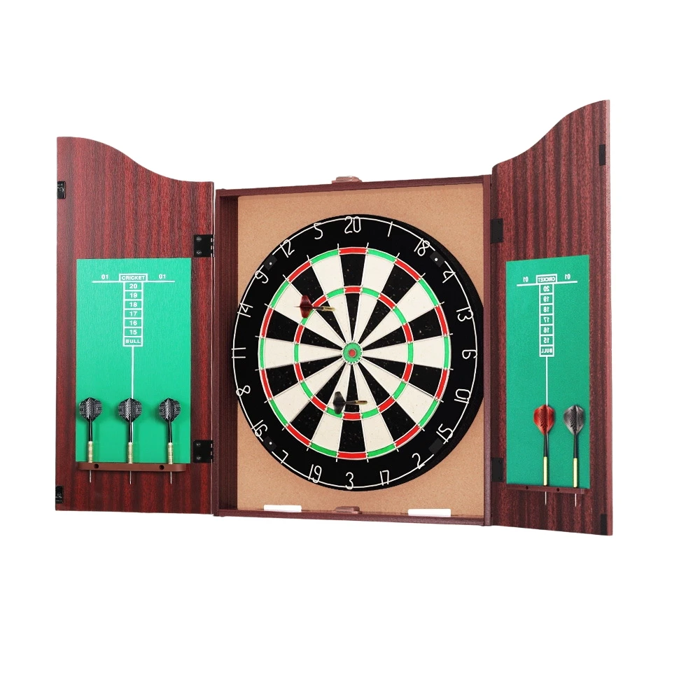 18" Dartboard Cabinet Set Professional Dartboard Wood Classic Game Party Sport