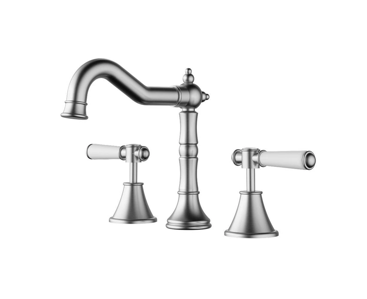 Clasico Brushed Nickel Basin Set Ceramic Handle