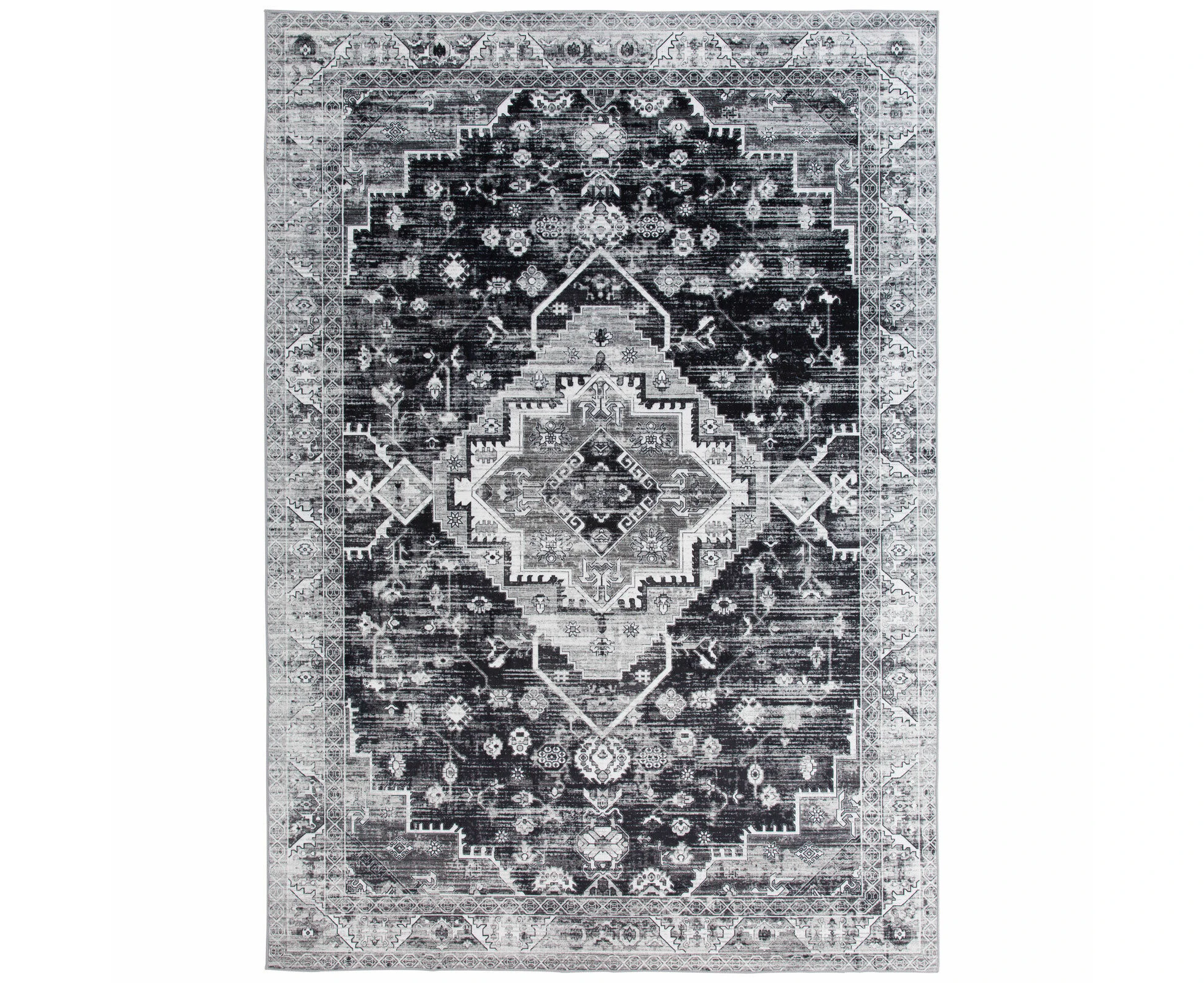 Extra Large Rug Charcoal Grey Distressed Persian Carpet 240x340cm