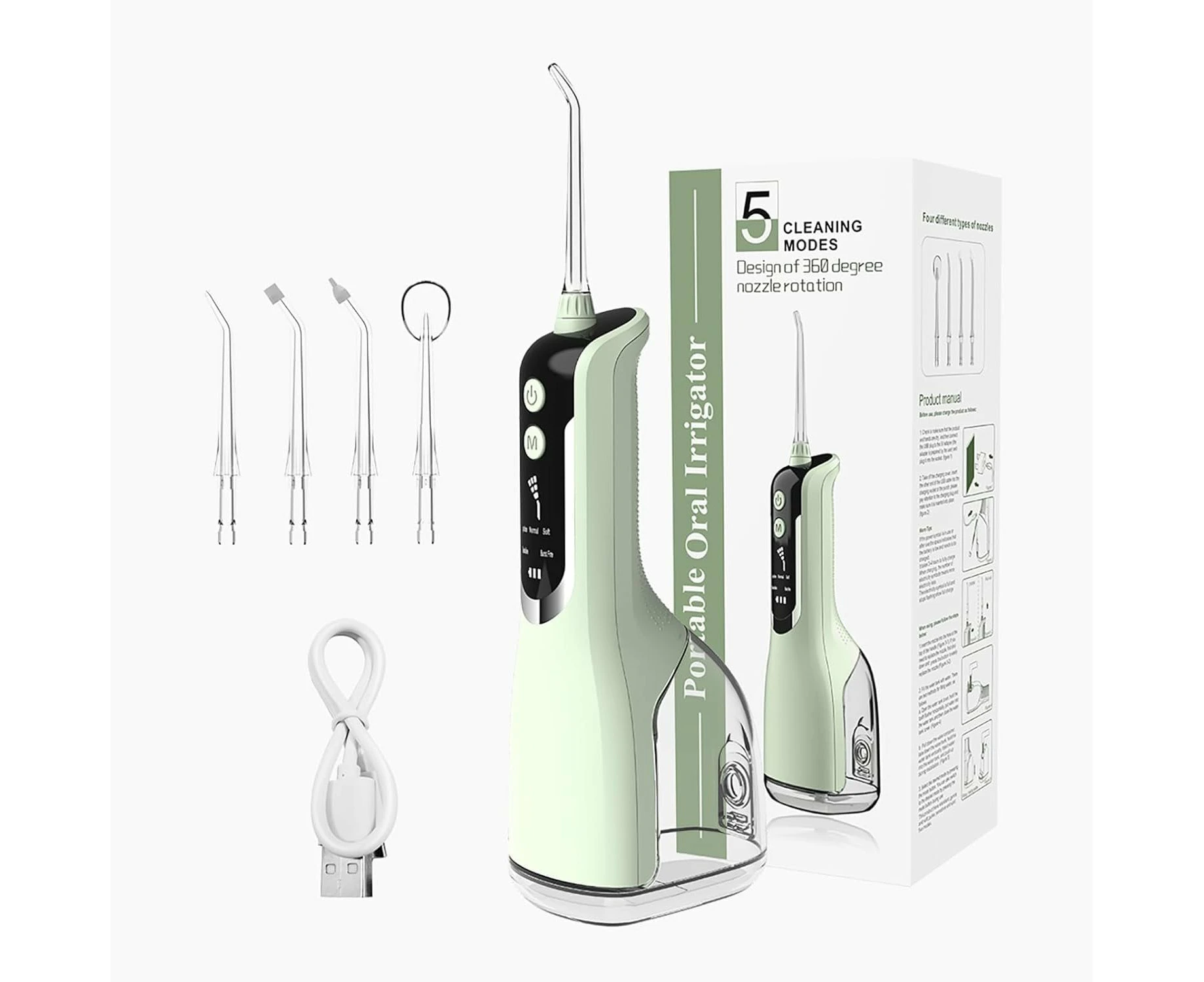 Water Dental Flosser Teeth Pick-5 Modes Cordless Oral Irrigator 300ML Portable and Rechargeable IPX7 Waterproof Electric Waterflosser Flossing Machine