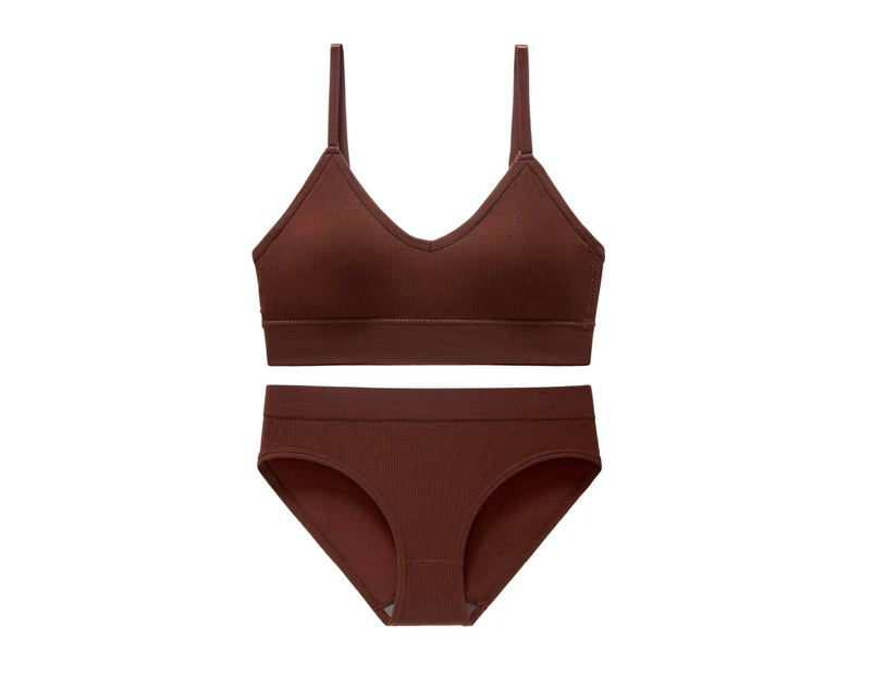Women's Bra and Panty Underwear Set Bra Top Ribbed Fabric Suitable for Daily and Sports Wear-Caramel color