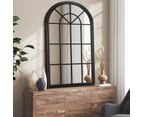 Oikiture Wooden Window Mirror Arched Wall Mirrors Decor 130x70cm Black