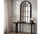 Oikiture Wooden Window Mirror Arched Wall Mirrors Decor 130x70cm Black