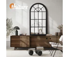 Oikiture Wooden Window Mirror Arched Wall Mirrors Decor 130x70cm Black