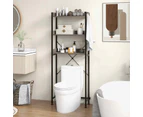 Costway 3-Tier Over Toilet Storage Shelf Bathroom Cabinet Laundry Organiser w/4 Hooks Adjustable Bar, Grey