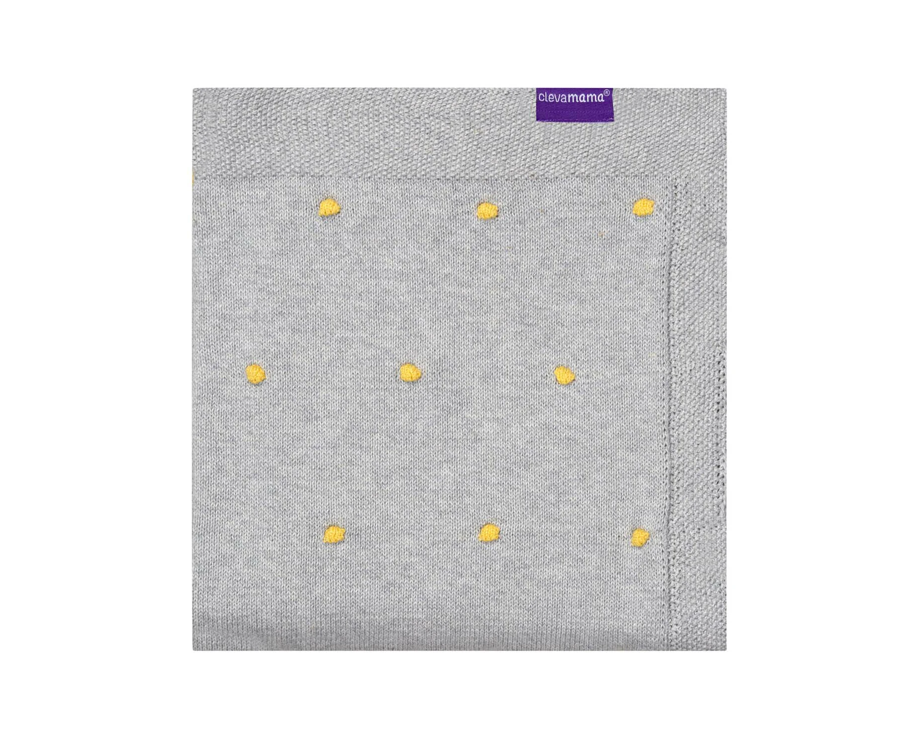 Knitted Pom Pom Baby Blanket -  Organic Cotton 80x100cm - Grey