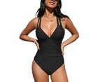 One Piece Swimsuits for Women Tummy Control Bathing Suits-black