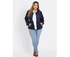 BeMe - Plus Size - Womens Jacket -  Long Sleeve Broderie Jacket - Blue