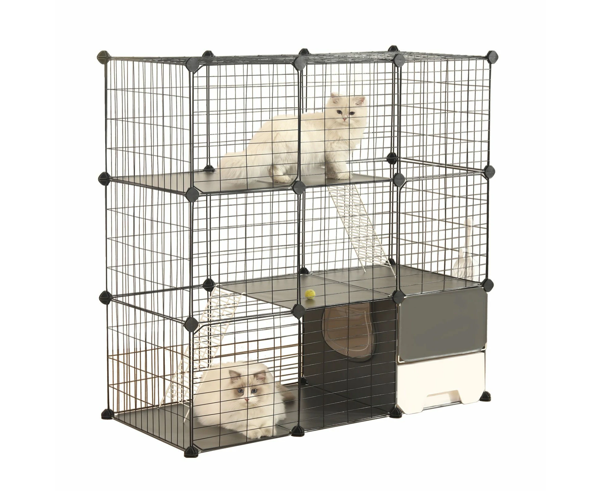 3 Tier Cat Enclosure Cage Large DIY Pet Crate Rabbit Hutch Ferret Kitten Bunny House Fence Kennel Kitty Playpen with Litter Box Platforms Ramps