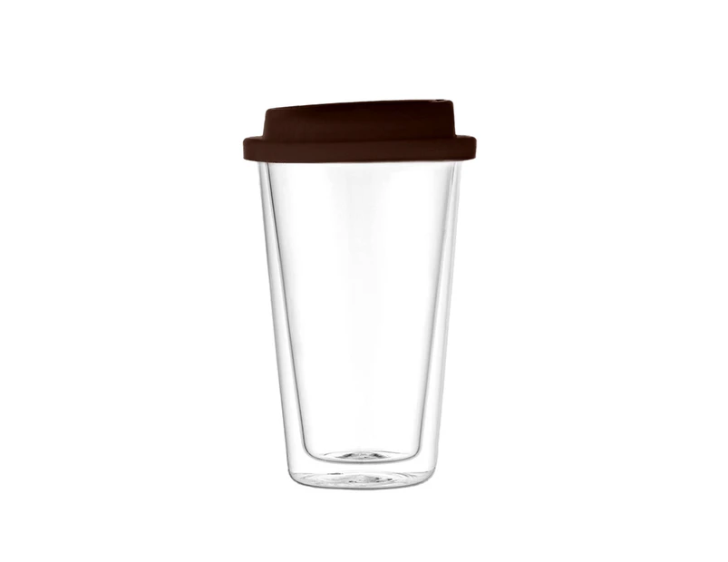 Double Walled Glass Coffee Mug Drinking Coffee Cup with Silicone Lid-Coffee