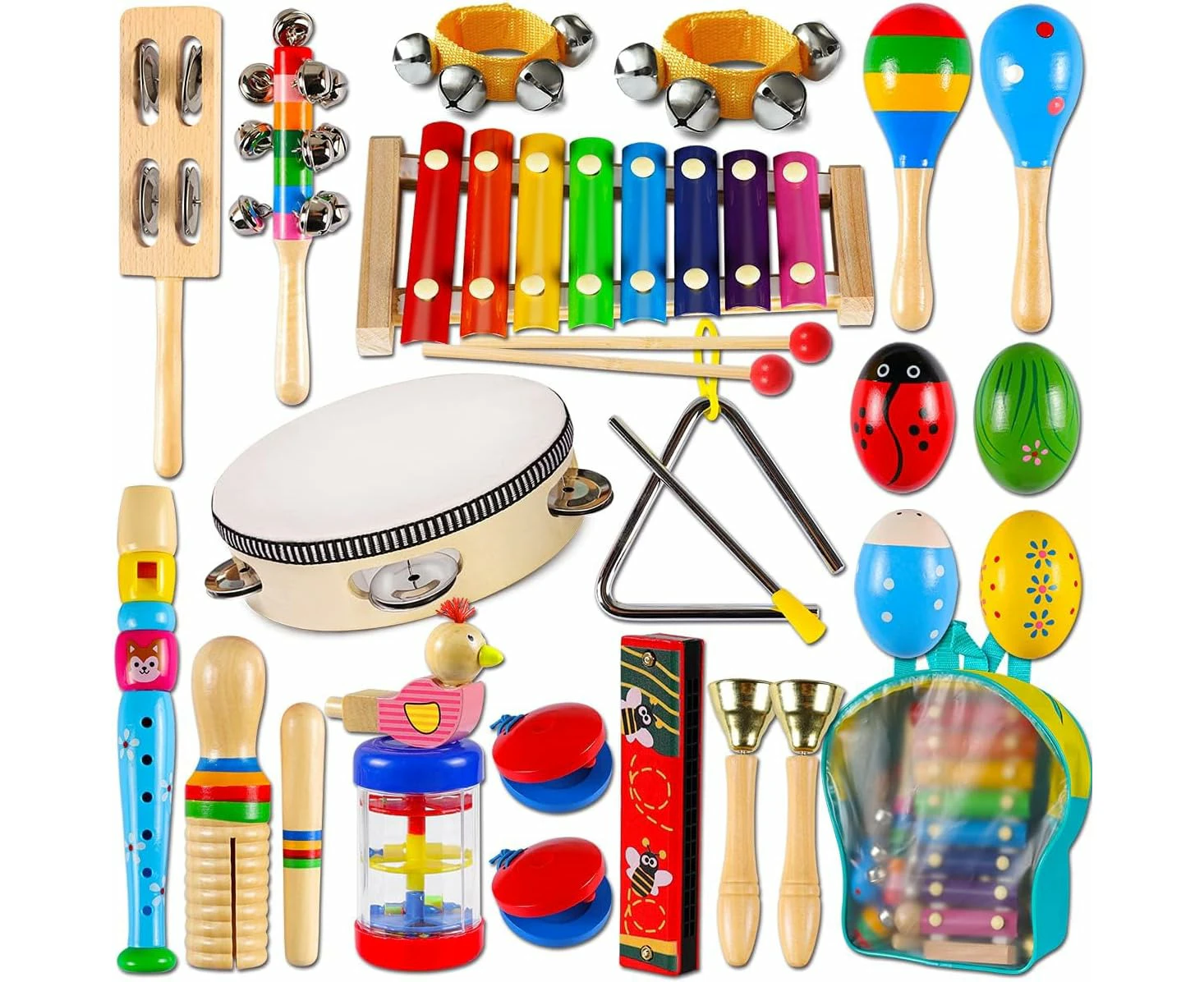 Kids Musical Instruments,Wooden Percussion Instruments Toy for Kids  Educational Musical Toys Set for Boys and Girls with Storage Bag