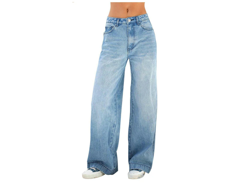 Women's Jeans High Waisted Wide Leg Baggy Jean for Women Denim Pants-Dark blue