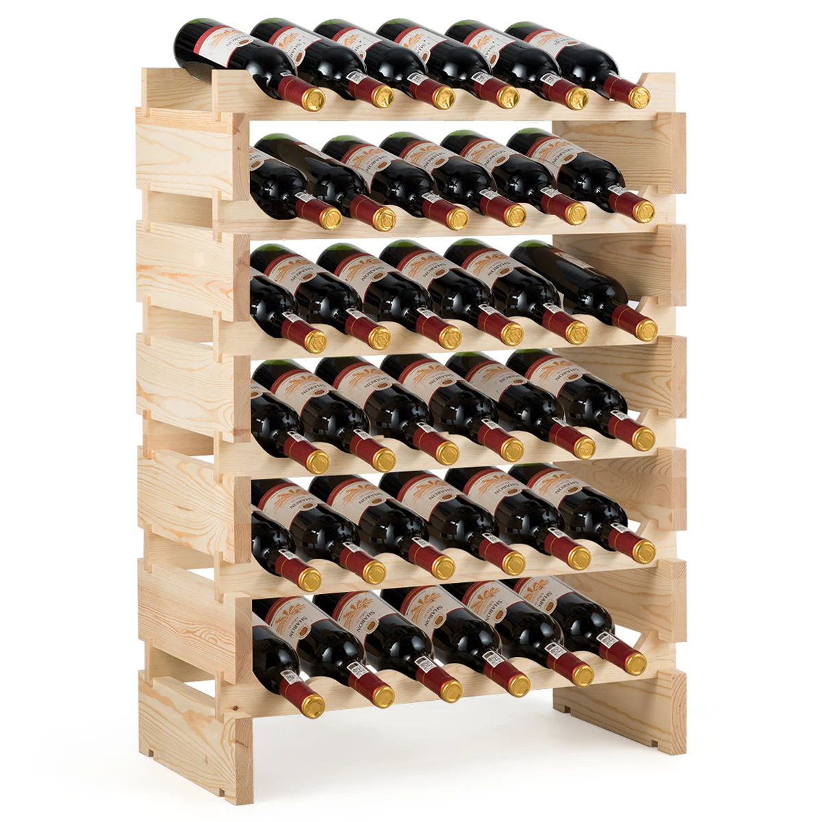 Giantex 36 Bottle Kitchen Wine Rack 6 Tier Stackable Pine Wood Wine Display Shelf Storage Holder Natural