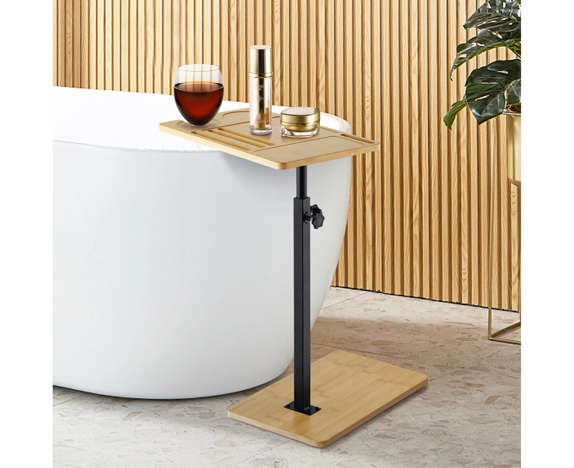 Bathtub Caddy Tray Side Table Bath Spa Bamboo Tray table holder Freestanding Storage Organiser