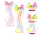 Ribbon Colored Hair Bows, 4 Pcs Large Braided Bow with Clips Colorful Glitter Bowknot with Long, Big Hair Bows Clips for Women Girls Wedding Birthd