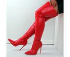 Women's Thigh High Boots Heels Pointed Toe Stiletto Knee High Boots-red