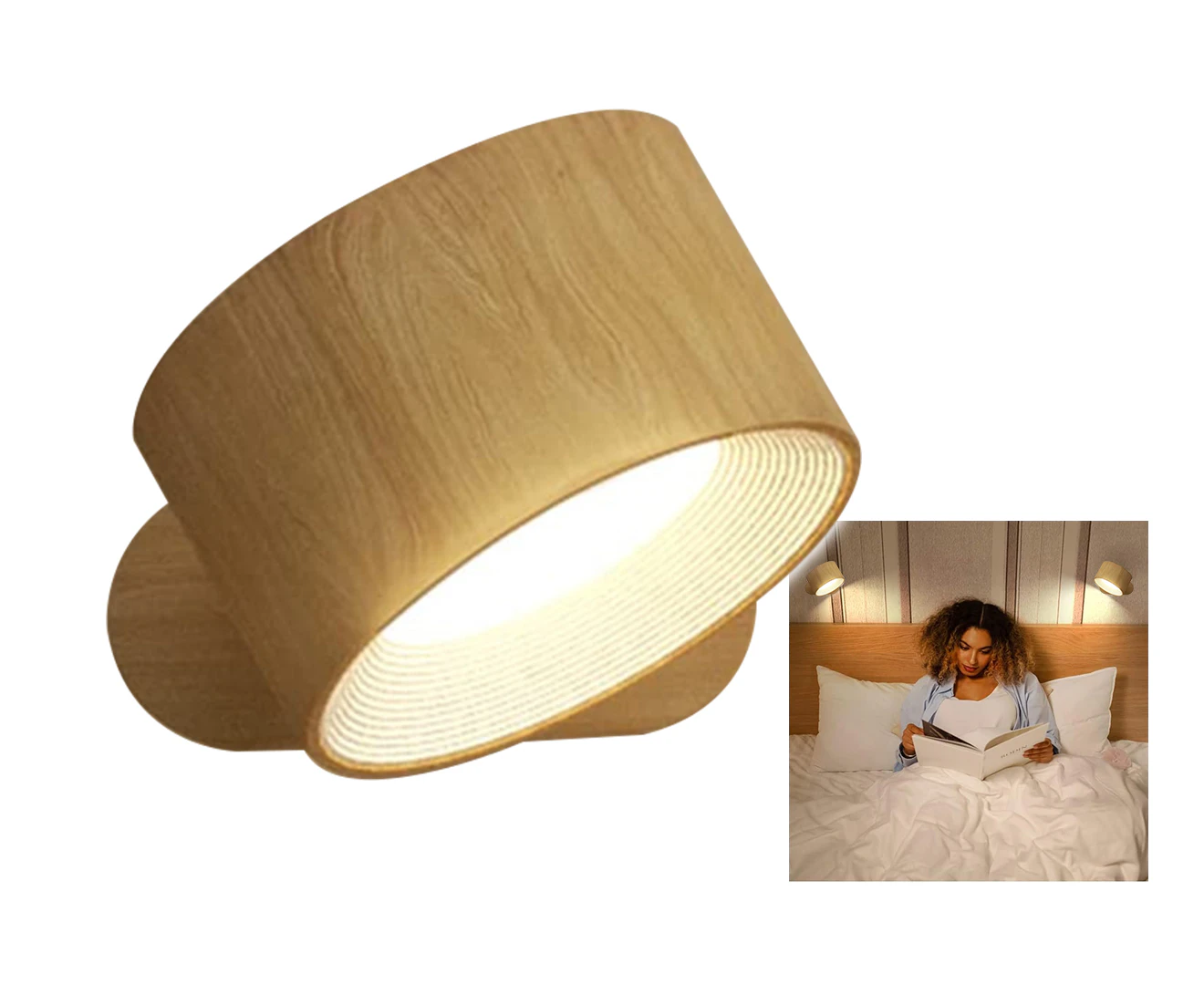 CLORA LED Wall Sconce Reading Lights Wall Fixture Lamp Home Decor Wood