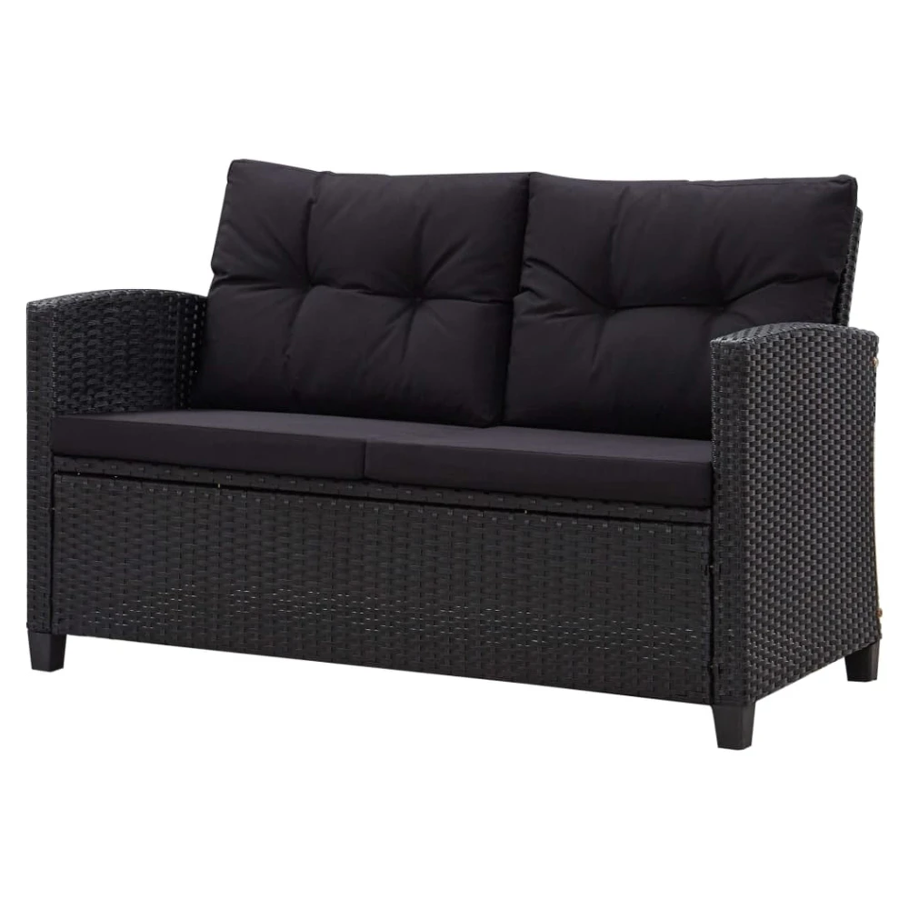 Outdoor Garden Lounge Patio Sofa PE Wicker 2 Seater 124cm Black Rattan