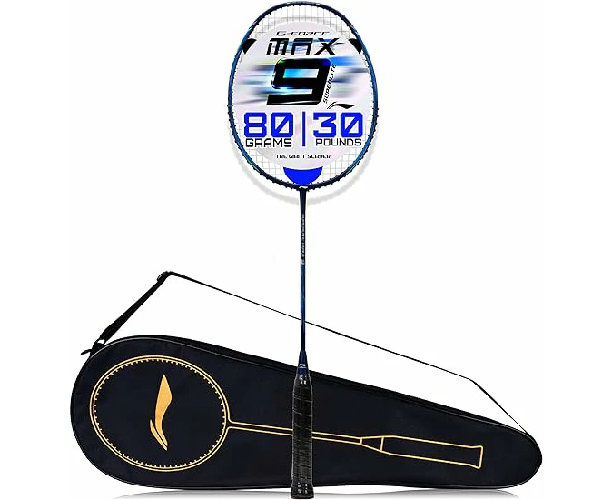 Li-Ning G-Force Superlite Max 9 Carbon Fibre Unstrung Badminton Racket with Free Full Cover, Navy/Blue