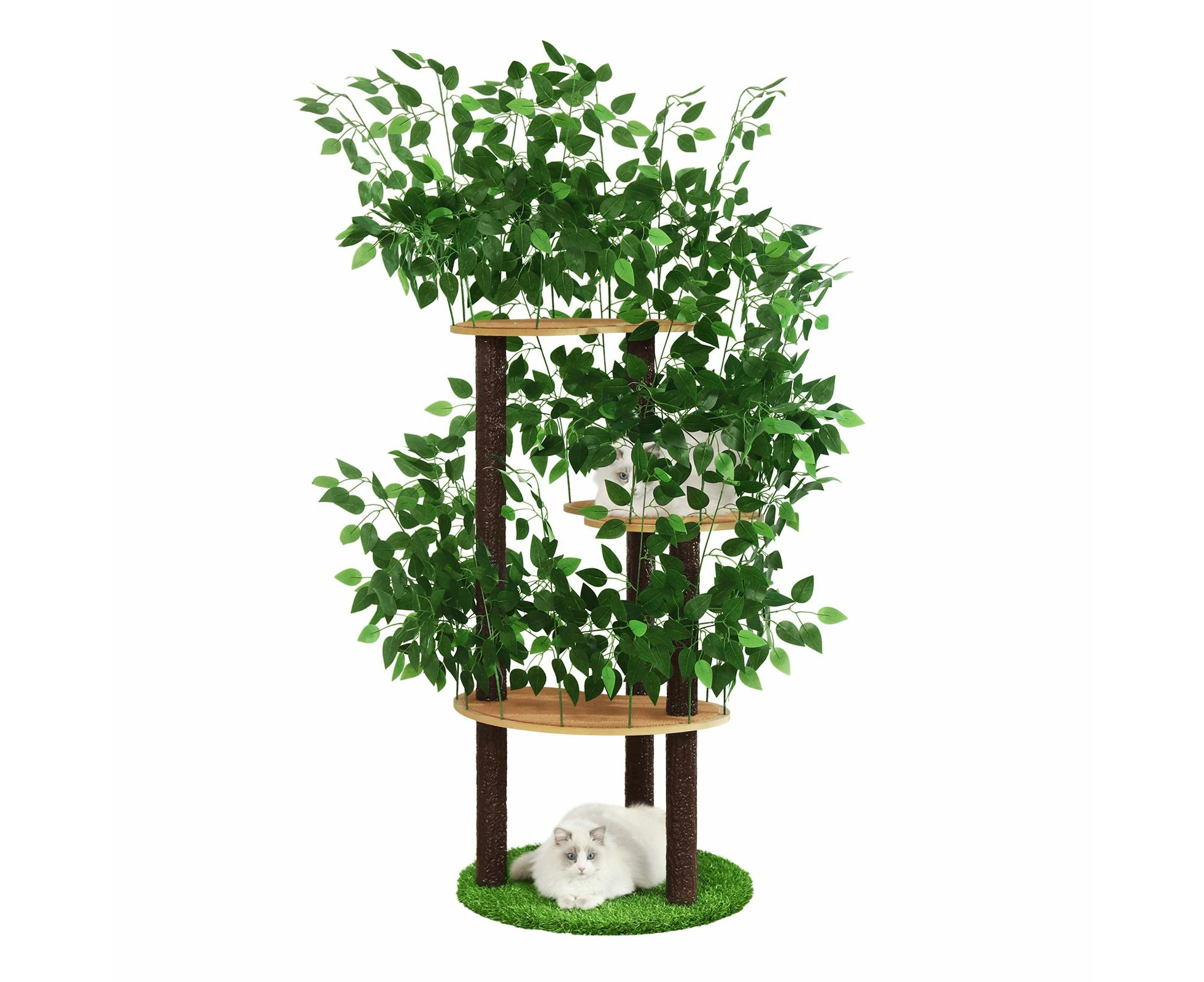 150cm Cat Tree Tower Kitten Scratching Post Play House Stand Activity Centre Scratcher Furniture Climbing Frame Platform Artificial Grass Leaves