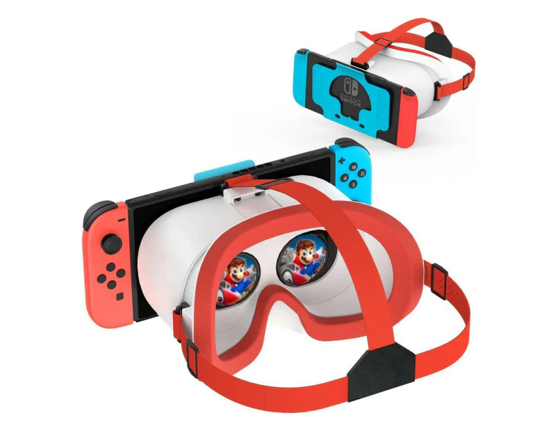 Upgraded VR Headset for Nintendo Switch & Switch OLED Model, Switch Virtual Reality Glasses with Adjustable HD Lenses and Comfortable Head Strap Red