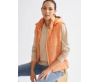 KATIES - Womens Vest -  Fur Trimmed Detachable Hooded Sleeveless Puffer - Orange