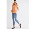 KATIES - Womens Vest -  Fur Trimmed Detachable Hooded Sleeveless Puffer - Orange