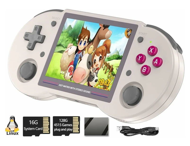 RG353PS Retro Handheld Game Console Single Linux System RK3566 Chip 3.5 Inch IPS Screen 128G TF Card Preinstalled 4519 Games -Gray