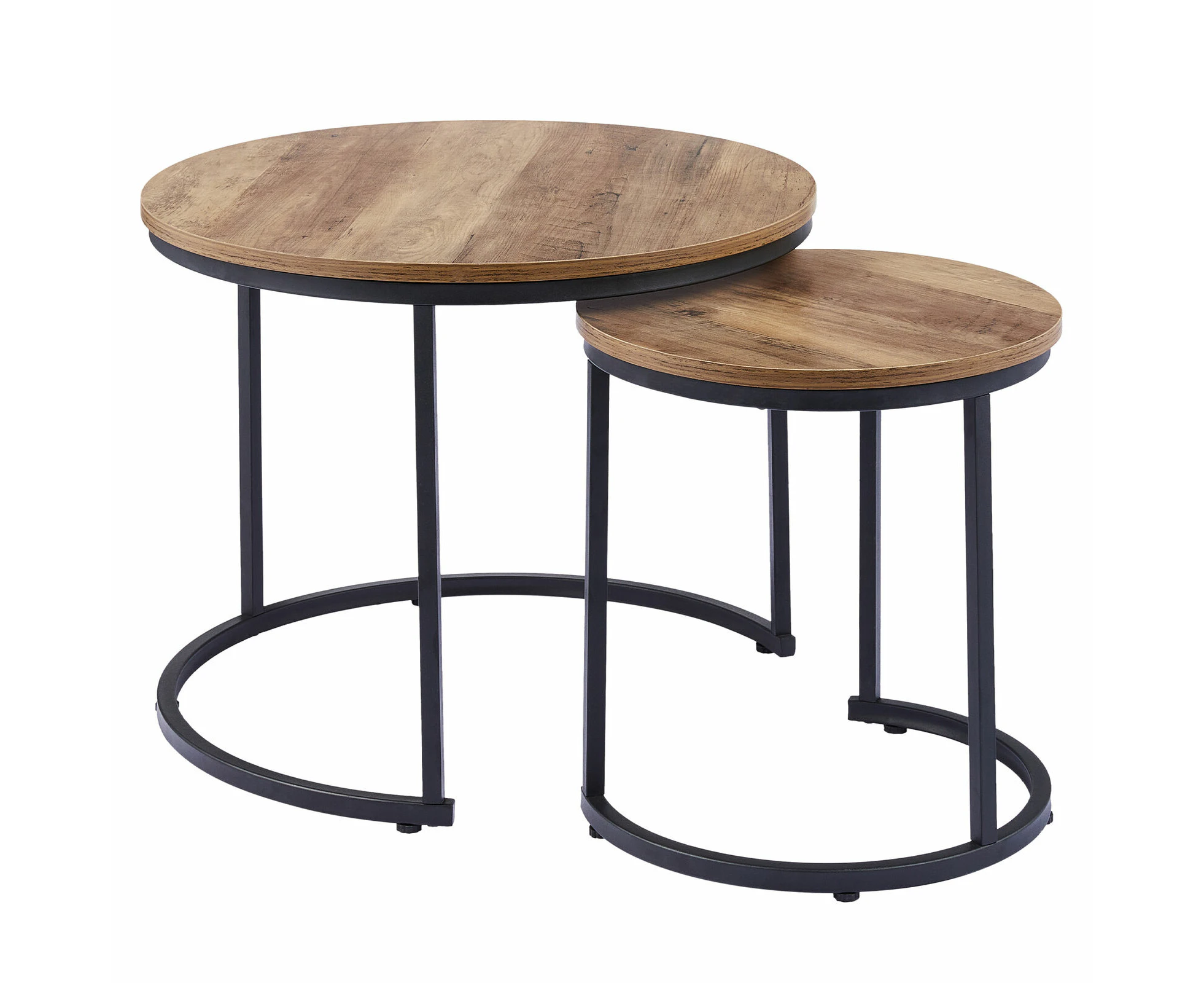 Set of 2 Coffee Table Round Nesting Side End Compact Wooden Table Furniture 60cm