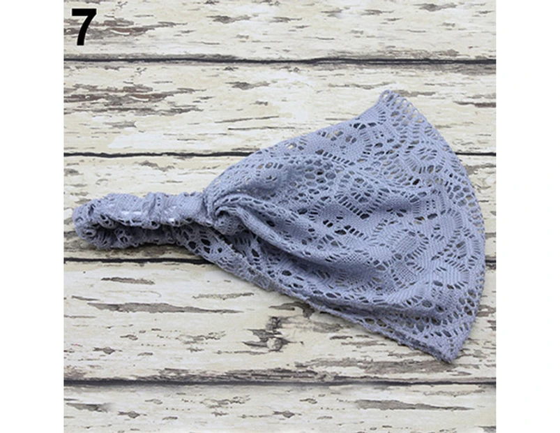 puluofuh Women Fashion Bandanas Turban Lace Hollow Pattern Hair Band Wide Headband-Gray