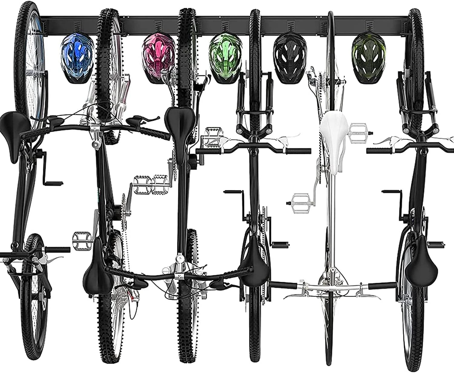 Bike Storage Rack Wall Mount - 6 Bike Hanger - Adjustable Hooks - Indoor/Outdoor Garage Storage