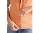 KATIES - Womens Vest -  Fur Trimmed Detachable Hooded Sleeveless Puffer - Orange