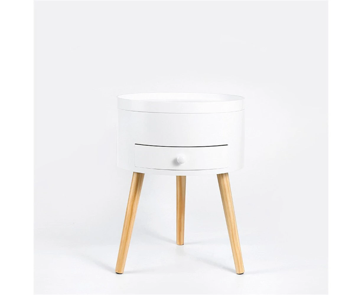 Kumoo Round Side Table With Storage White