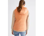 KATIES - Womens Vest -  Fur Trimmed Detachable Hooded Sleeveless Puffer - Orange