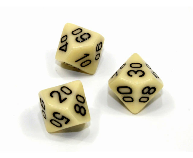 Chessex Tens 10 Dice Opaque Polyhedral Ivory/black Tens 10