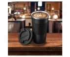 Reusable Vacuum Stainless Steel Insulated Coffee Mug with Seal Lid-Black