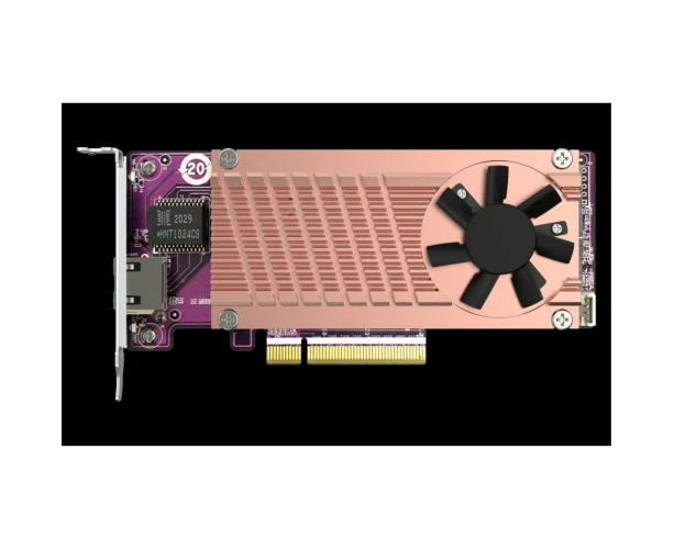 QNAP QM2 series, 2 x PCIe 2280 M.2 SSD slots, PCIe Gen3 x 8 , 1 x AQC113C 10GbE NBASE-T port, low profile adpter included [QM2-2P10G1TB]