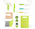 16-Piece Wooden Kids Kitchen Knife Set with Safe Tools and Cutting Board - Green