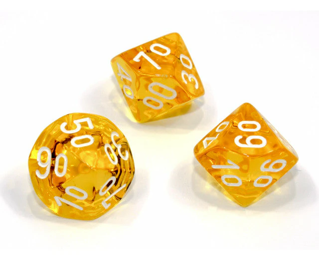 Chessex Tens 10 Dice Translucent Polyhedral Yellow/white Tens 10